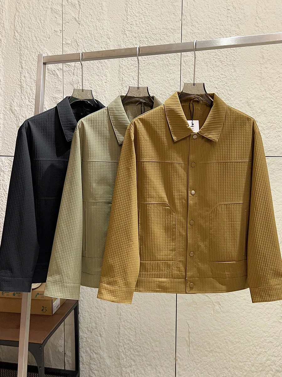 

Texture Fabric Men's Jacket Windproof Waterproof Fashionable Collar Autumn Outerwear Polyester Fiber Long Sleeve
