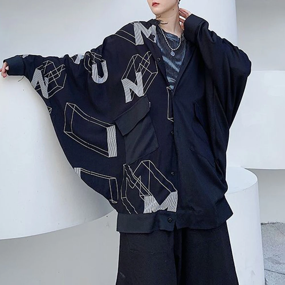 

Summer New Men's Asymmetrical Bat Long-Sleeved Shirt American Retro Fashion Trend Street Loose Casual Breathable Niche Men's Top