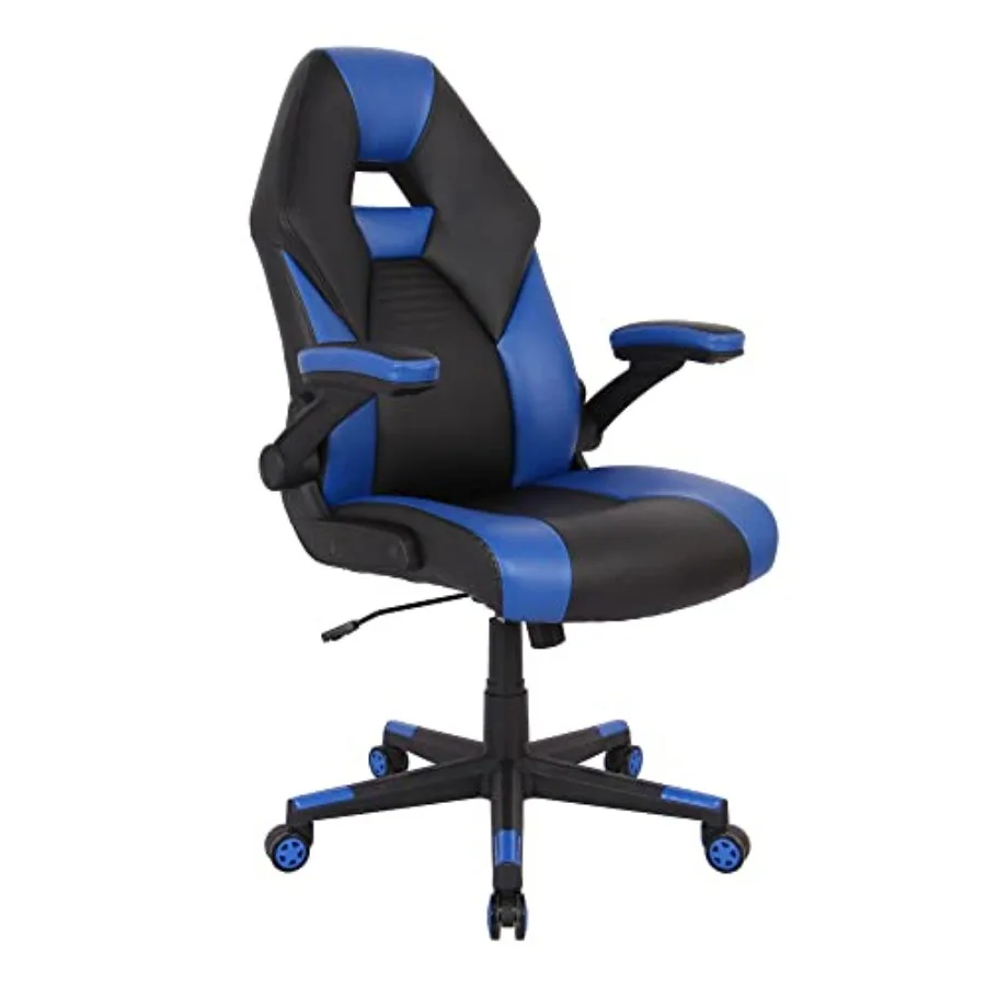 Gaming office chair for home and office use, faux leather material, black/blue color, high-back support and BIFMA compliant