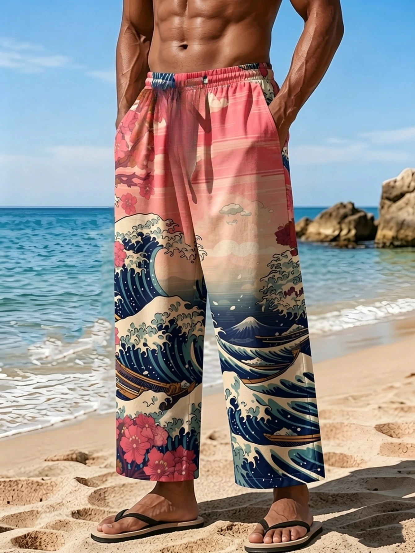 

Summer Fashion New Gothic Vacation Wave Style 3D Printed Loose Straight Leg Pants Street Harajuku Leisure Sports Loose Pants