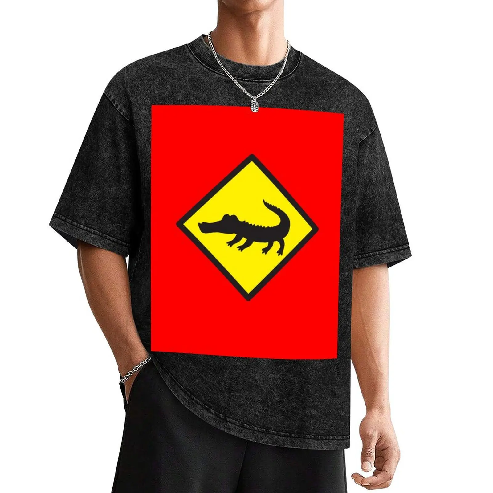 

Crocodile YELLOW WARNING sign Alligator T-Shirt sports fans designer shirts mens big and tall t shirts