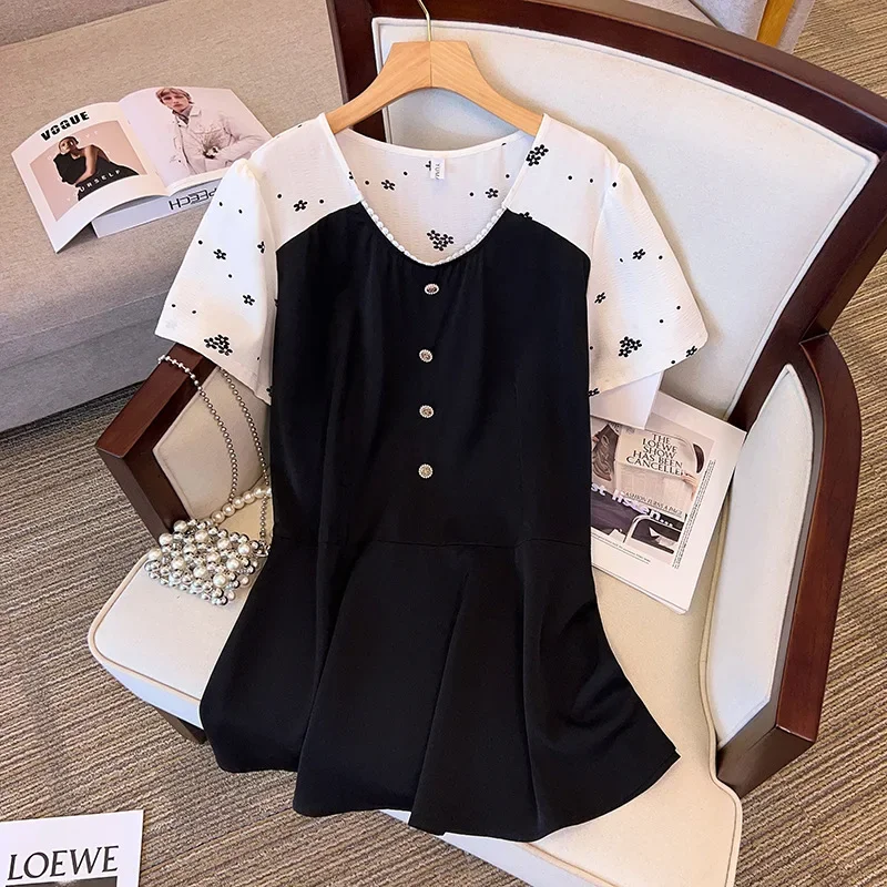 

6XL 7XL Women Summer Wear Big Size Shirt Bust 150/170cm Extra Large Women Shirt 100/150kg Loose Medium Length Short Sleeve Shirt