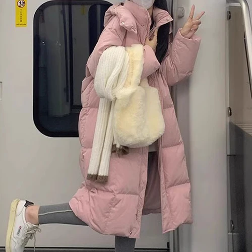 핑크 다운 코튼 패딩 코트 여성 겨울 2024 새로운 두꺼운 중간 길이 오버 무릎 후드 퍼퍼 자켓 따뜻한 자켓 Best5 핑크 다운 코튼 패딩 코트 여성 겨울 2024 새로운 두꺼운 중간 길이 오버 무릎 후드 퍼퍼 자켓 따뜻한 자켓 Best5
