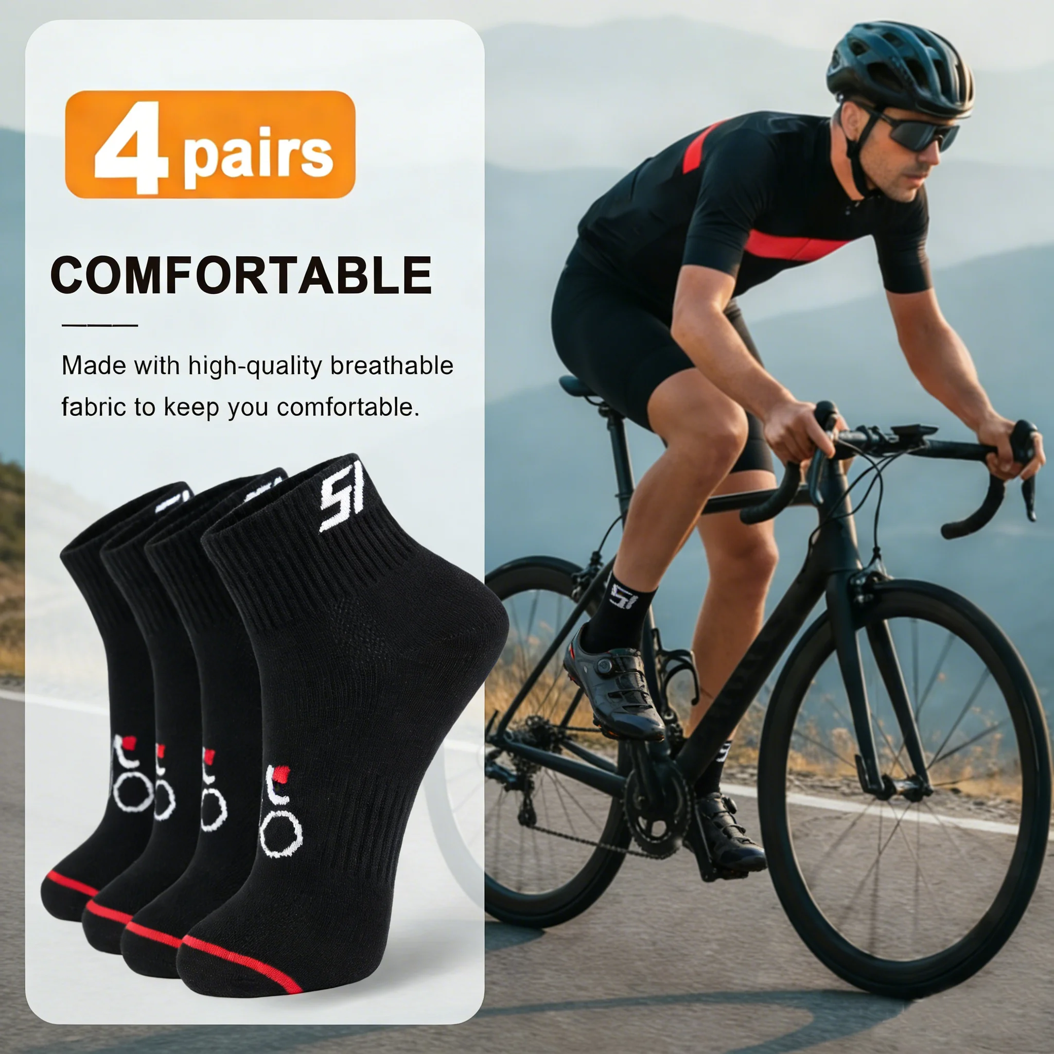 

1/4Pairs Professional Cycling Socks Breathable Quick Dry Sweat Absorb Riding Socks Wear-resistant Anti-Slip Shockproof Socks