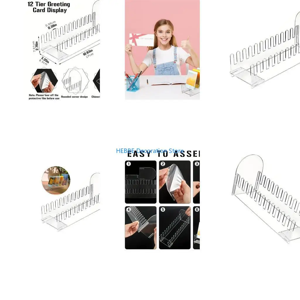 B0KC 12 Tiers Clear Acrylic Card Display Organizers Multipurpose Shelving Unit For Photos Invites And Art
