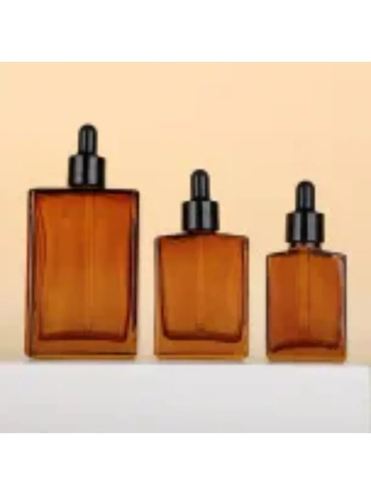 100 ml ‌ Flacon compte-gouttes d'huile essentielle rectangulaire à épaule plate ambre – Récipients cosmétiques en verre rechargeable de 100 ml