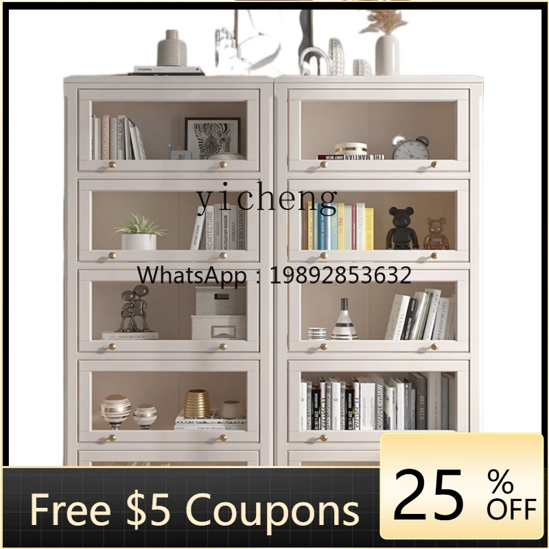 

ZZ XL Bookcase White Glass Door Combination Modern Bookshelf Floor Children Storage Cabinet Solid Wood