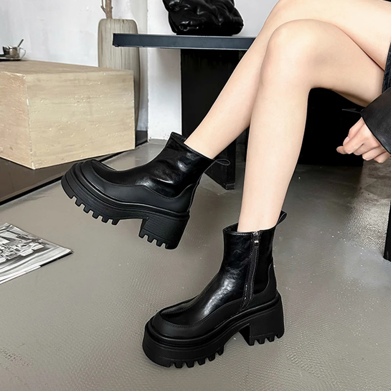 Designer Women Platfrom High Heels Ankle Snow Boots Leather Winter Warm Shoes 2025 Fashion Chunky New Brand Pumps Botas Mujer