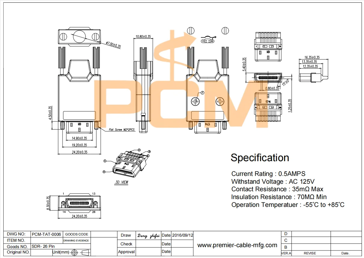 SDR26 Pin Kamera-Link-Stecker 0,8 mm Rastermaß Lötanschluss Industrieller Bildverarbeitungskamera-Schnittstellenstecker – Detail 3