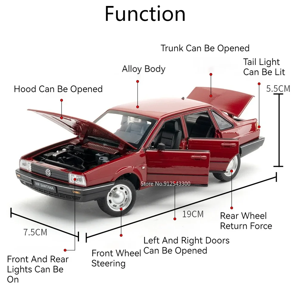 1:24 Retro Santana Toy Car Model Alloy Diecast Pull Back with Sound Light Simulation Models Toys for Kids Birthday Collection