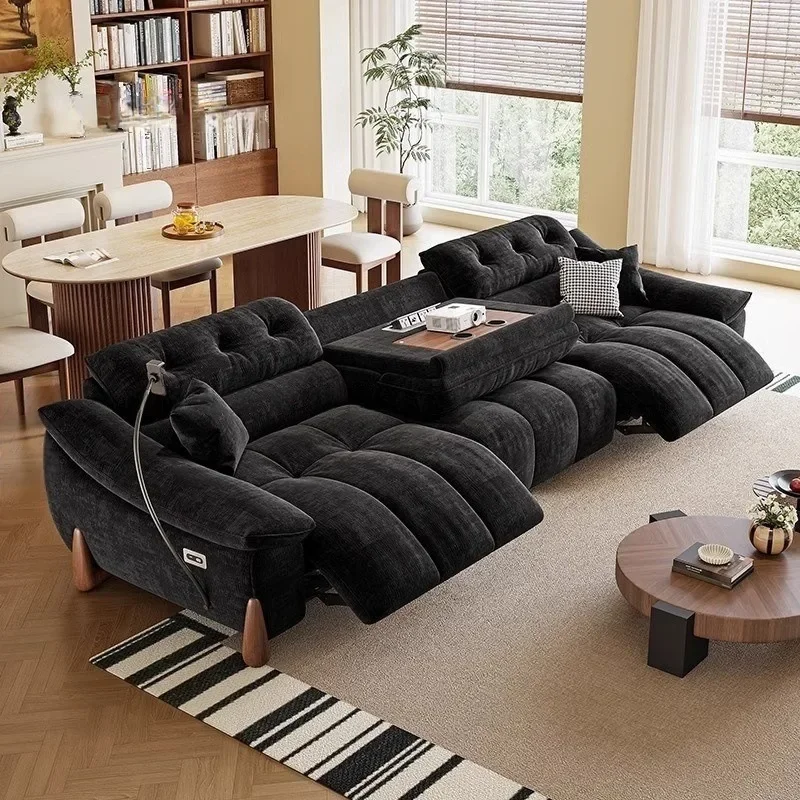 Chenier multi-function sofa, electrically adjustable size apartment retro zero wall fleece fabric sofa