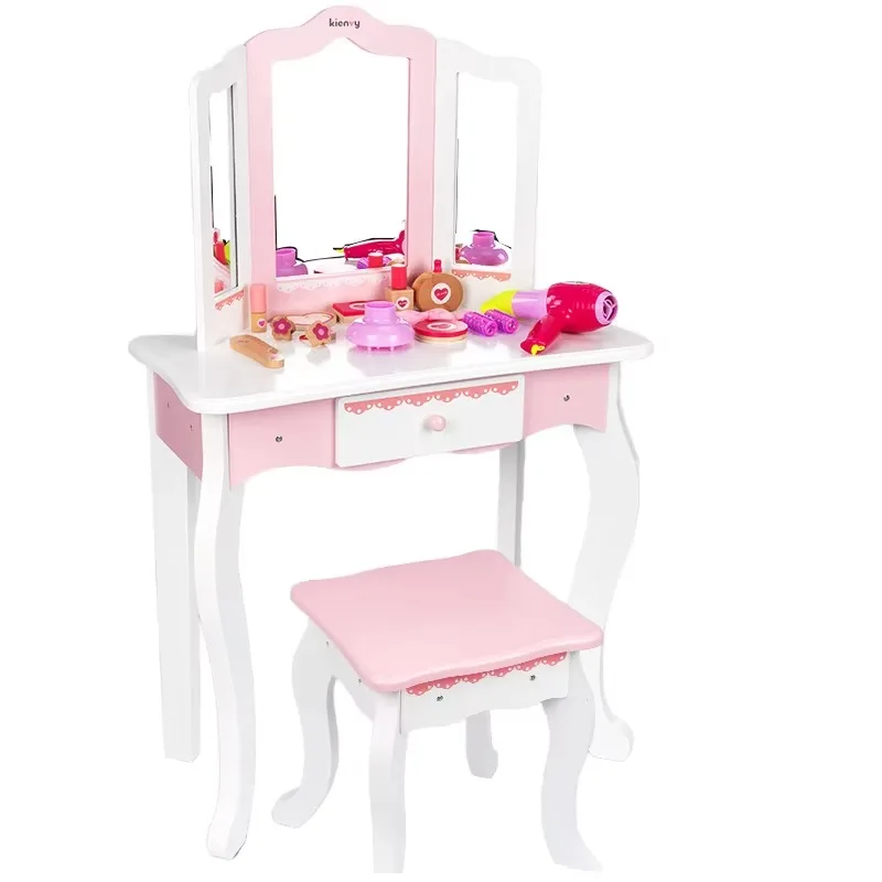 

Unisex Kids Vanity Princess Makeup Dressing Table with Stool EN71 Certified for Playful Makeup Practice