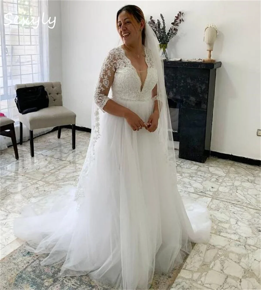 Country Style White Wedding Dress Illusion Lace Sleeve Tulle Boho Beach Bride Dress Sexy Open Back Bohemian Bridal  Customized