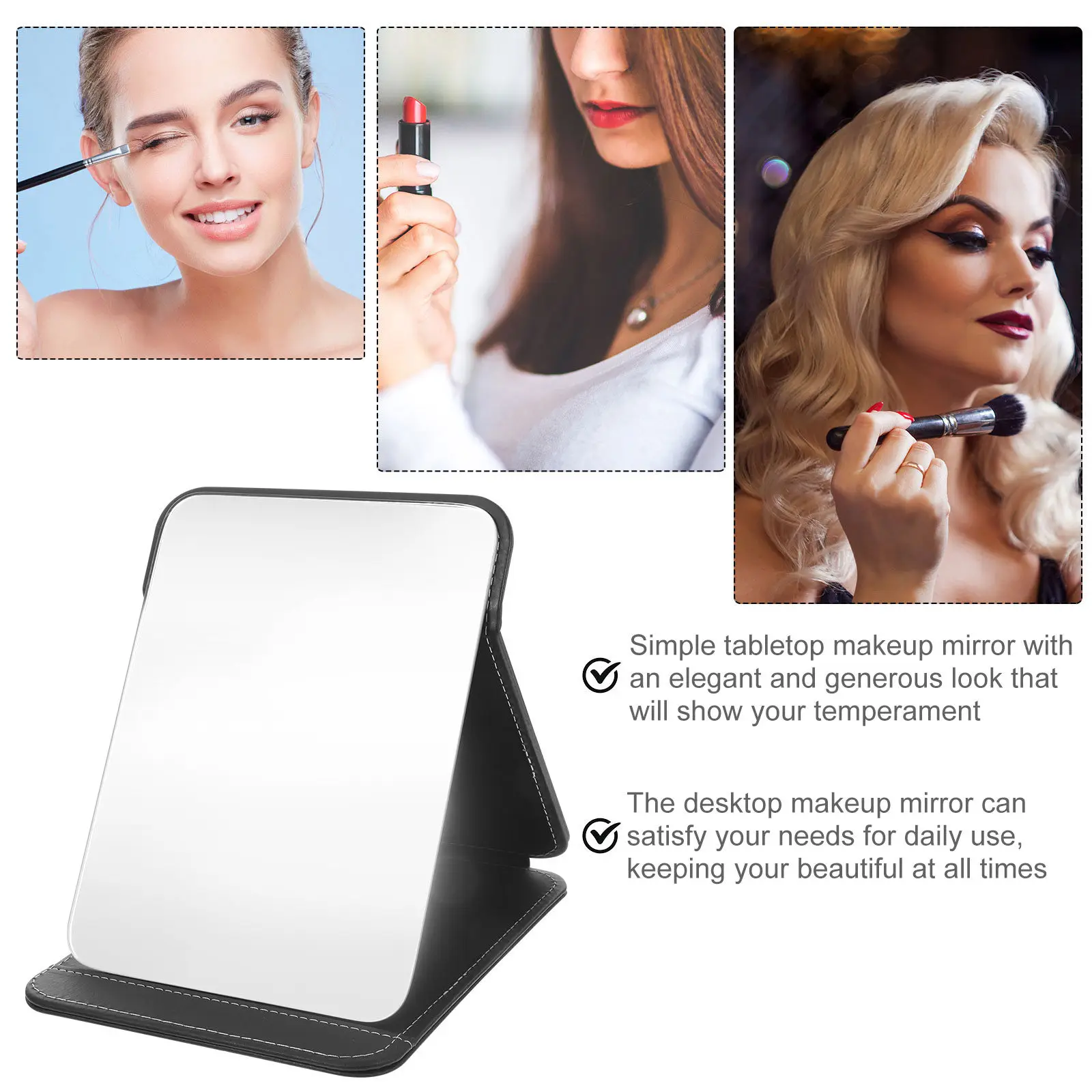 

Складное настольное зеркало для макияжа, портативное, с высокой четкостью изображения, устойчивым основанием, из ПУ/ПВХ, для спальни