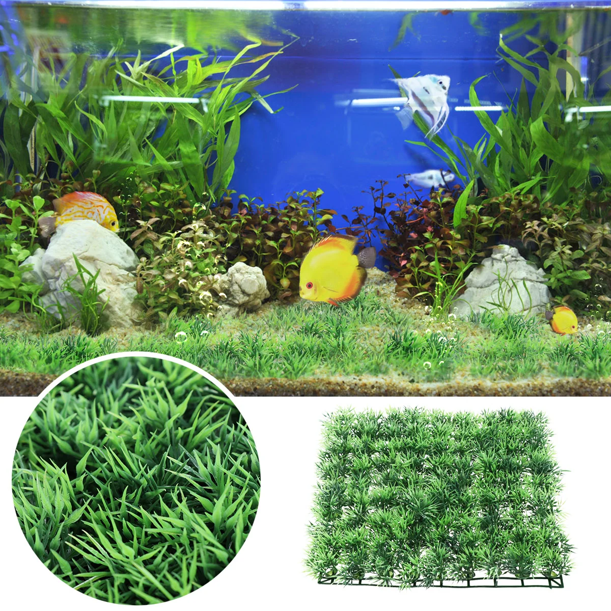 UEETEK Fish Tank Square Artificial Grass Lawn Aquarium Fake Grass Mat for Decoration Aquarium Grass Mat