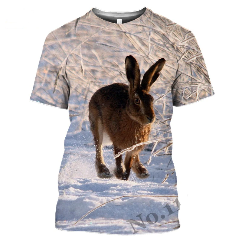 Summer Hot Sale New Harajuku Men\'s T-Shirt Hunting Cute Rabbit Print Short Sleeve Vintage Crew Clothing Tops