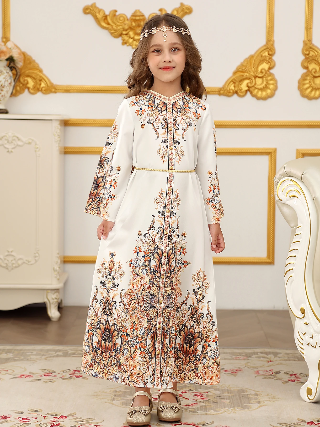 Vestido muçulmano para crianças meninas Abaya Oriente Médio Ramadan vestido de oração de manga comprida Kaftan árabe