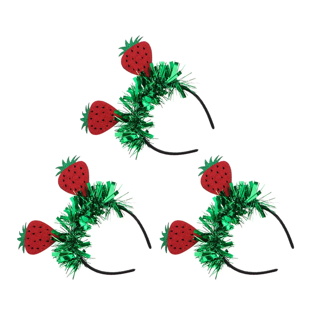 

3Pcs Strawberry Hawaiian Headbands Tinsel Glitter Boppers Tropical Beach Pool Party Hairbands