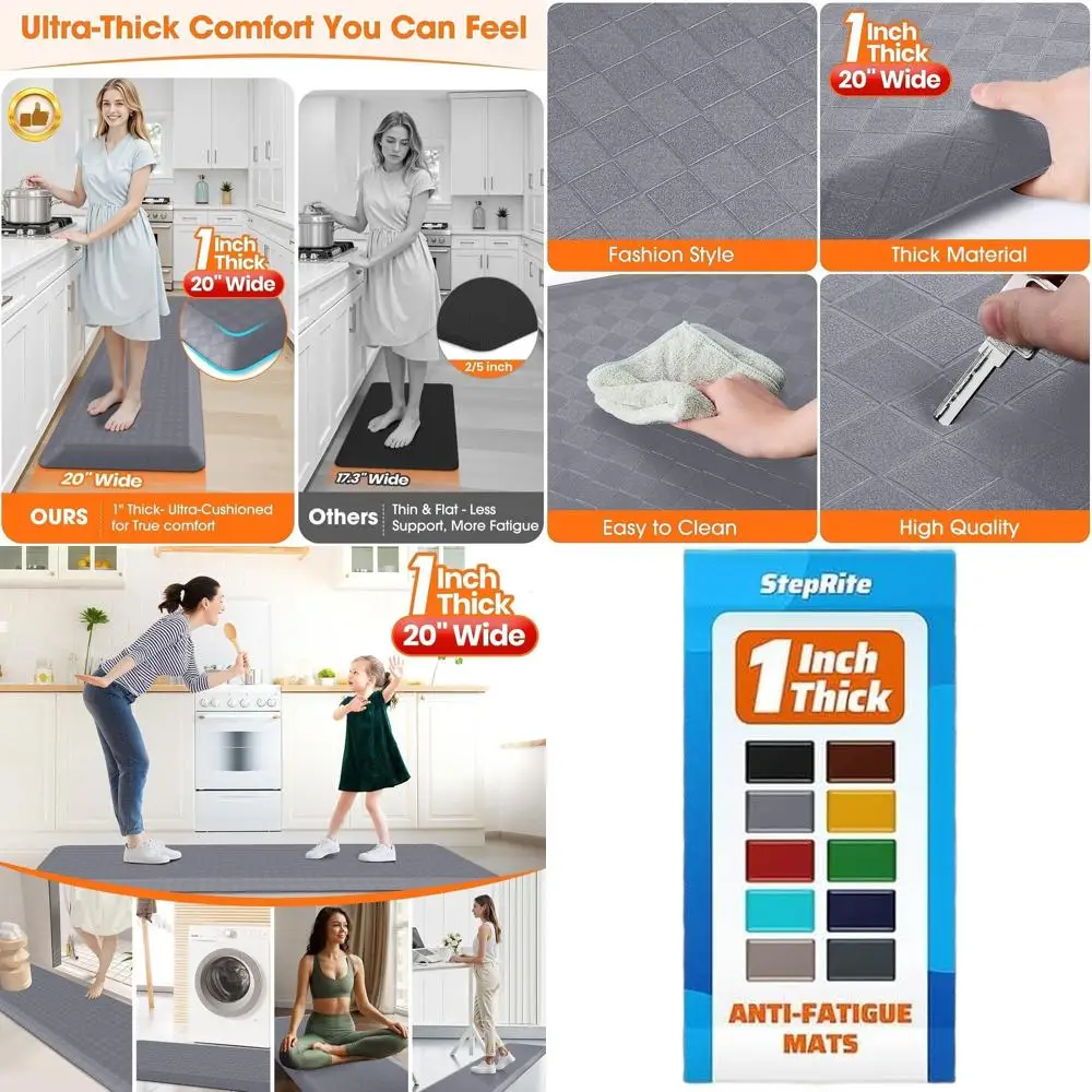 

Thick Anti-Fatigue Kitchen Mats, Non-Slip Waterproof Rugs, 72 x 20 Grey, Ideal for Home, Kitchen, Office