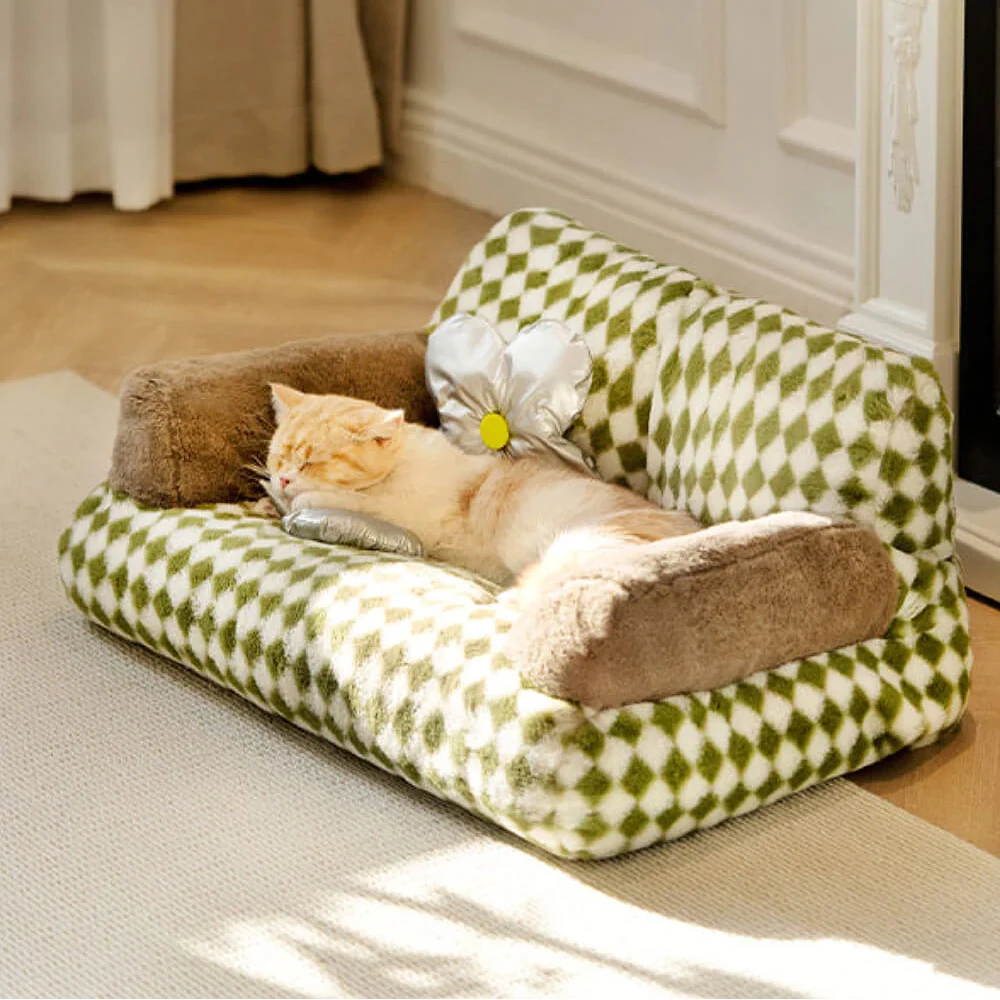 Fur Summertime Pet Cat Nest Sofa Modern Puppy Small Animal Kitten Dog Bed Couch Cushion Bedding Indoor Kennel House 2023