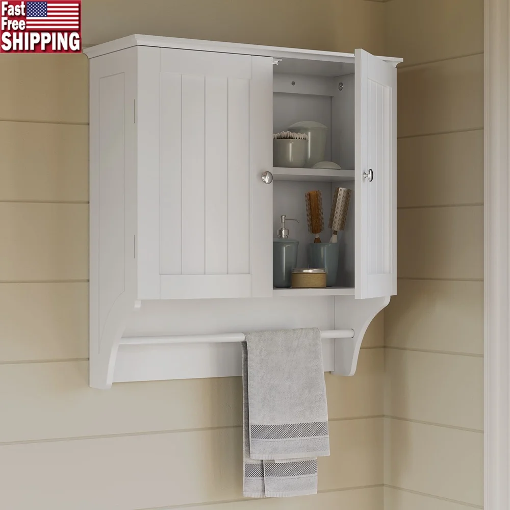 

Ashland 2-Door Bathroom Medicine Cabinet Wall Storage with Towel Bar White