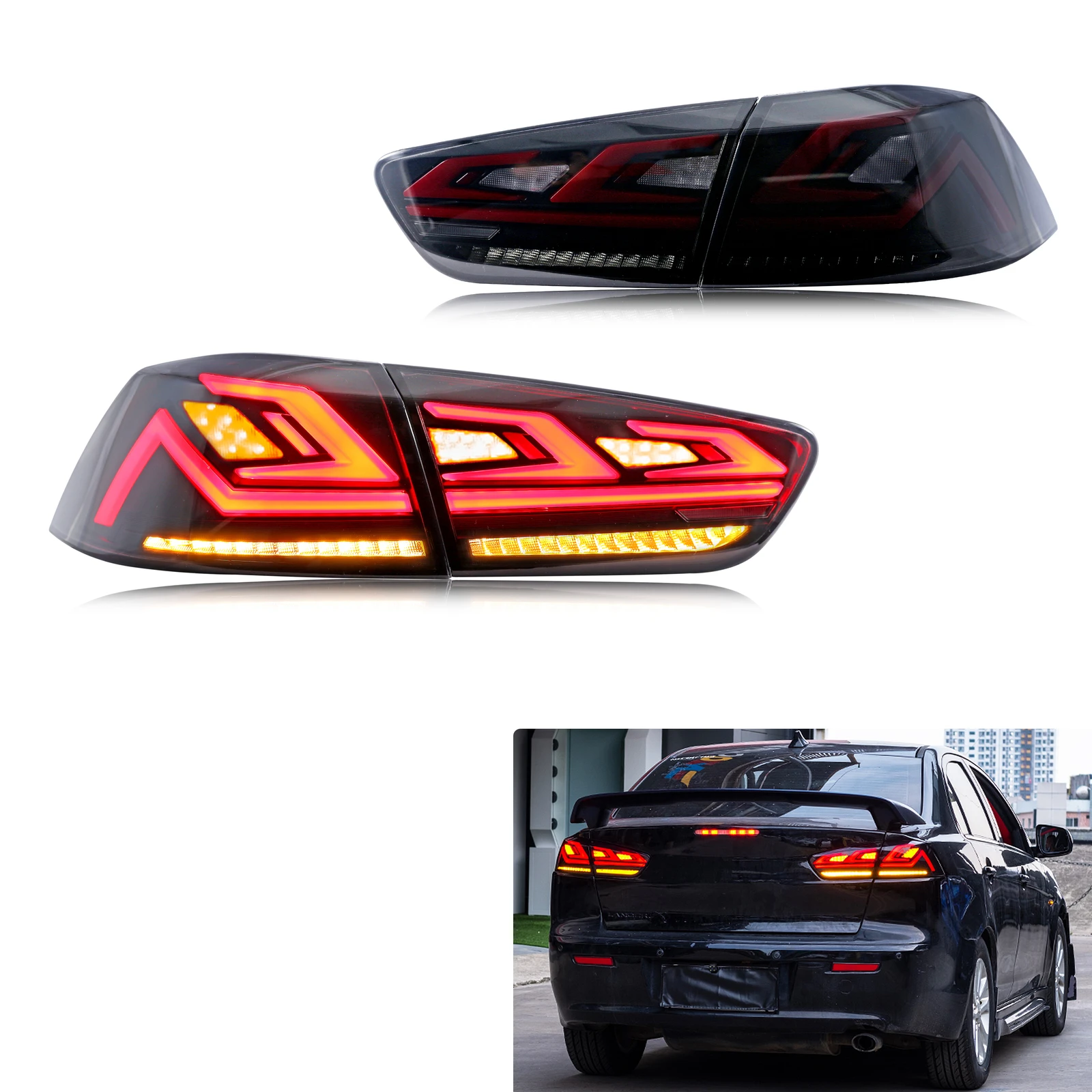 

LED Sequential Tail Lights Assembly for Mitsubishi Lancer 2008-2021 EVO X Sequential Turn Signal Trunk Rear Brake Lamps