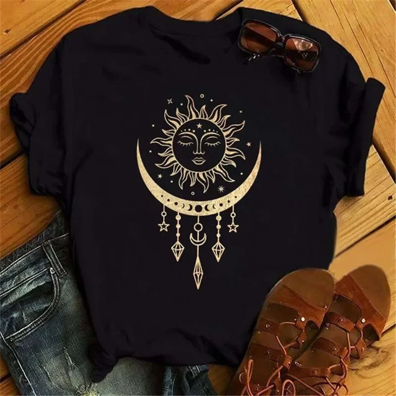 Dress Moon Eclipse Print Loose Base Shirt Cute Women's Dress Harajuku Aesthetic Oversized T Shirt Vintage Tops Gothic  Kawaii