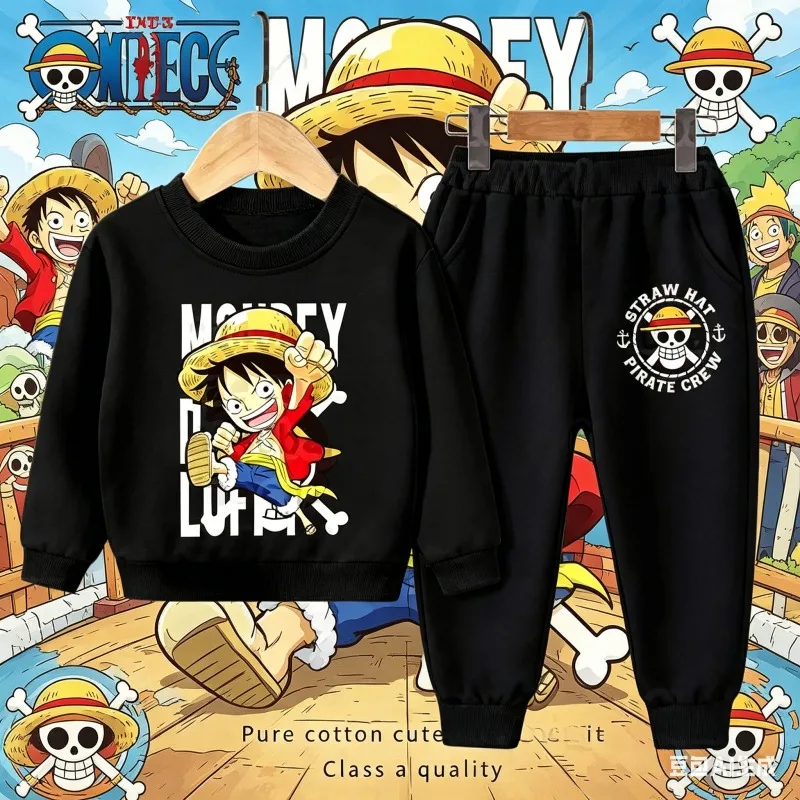 Anime One Piece Luffy Hoodie und Jogginghose Set, japanischer Zoro Harajuku-Stil mit Taschen für Jungen und Mädchen, lässiges Kapuzen-Sweatshirt-Oberteil