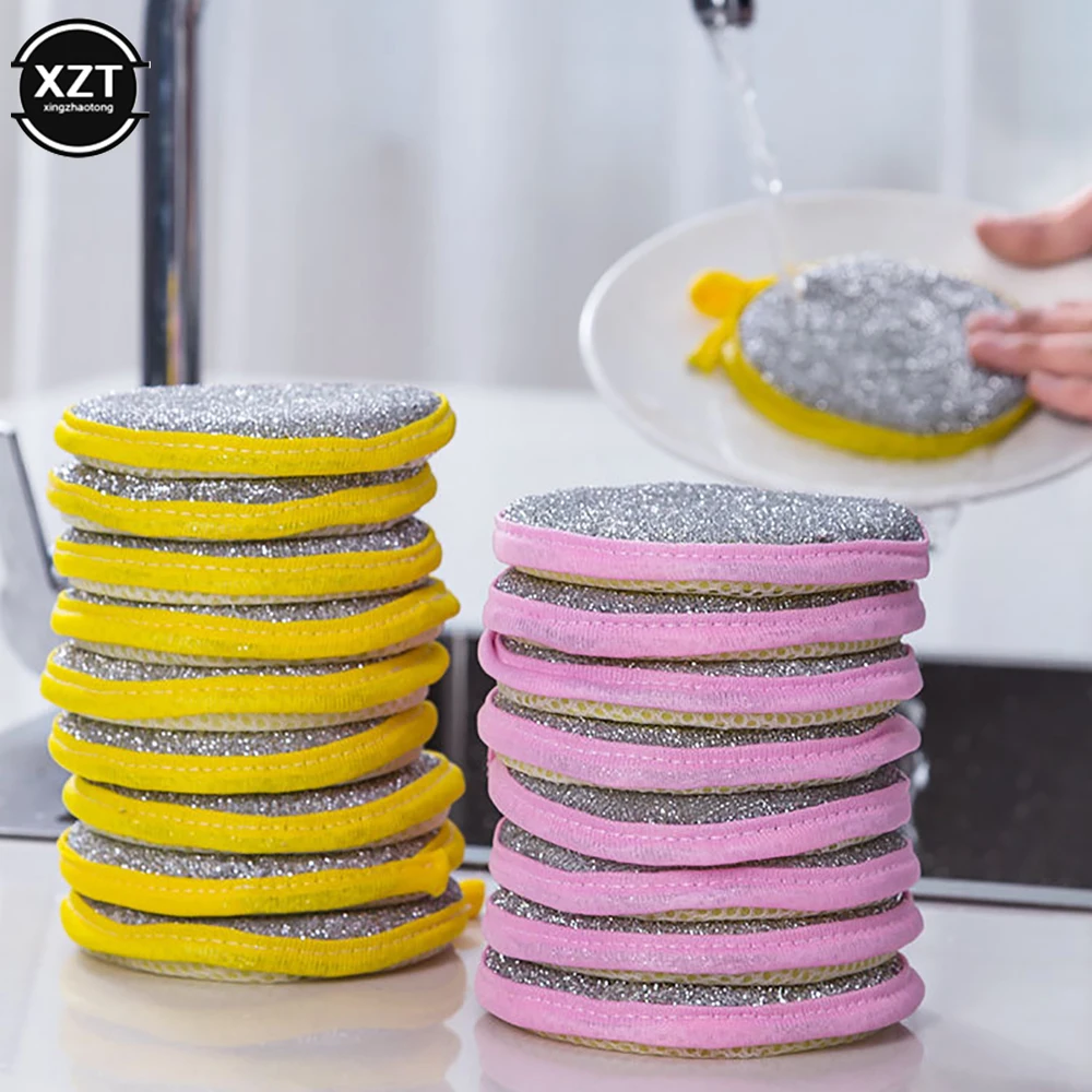 5pcs/lot Double-Side Round Wash Sponges Pan Pot Dish Dishwashing Brushes Household Clean Sponge Cleaning Tools Kitchen Gadgets