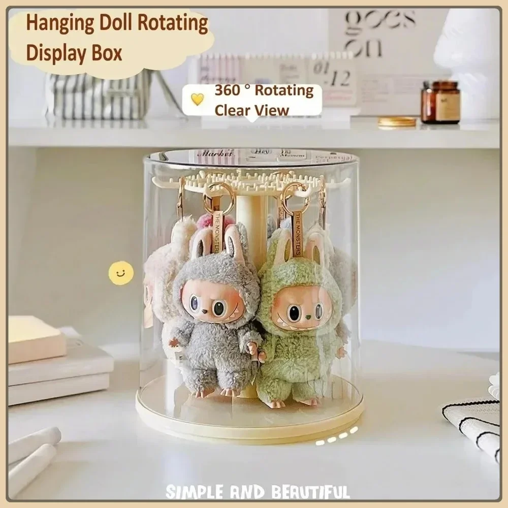 

HOT For LABUBU Plush Toy Display Box Pendant Doll Clear Storage Case Display Stand 360° Rotation Cute Figurines Protective Shell