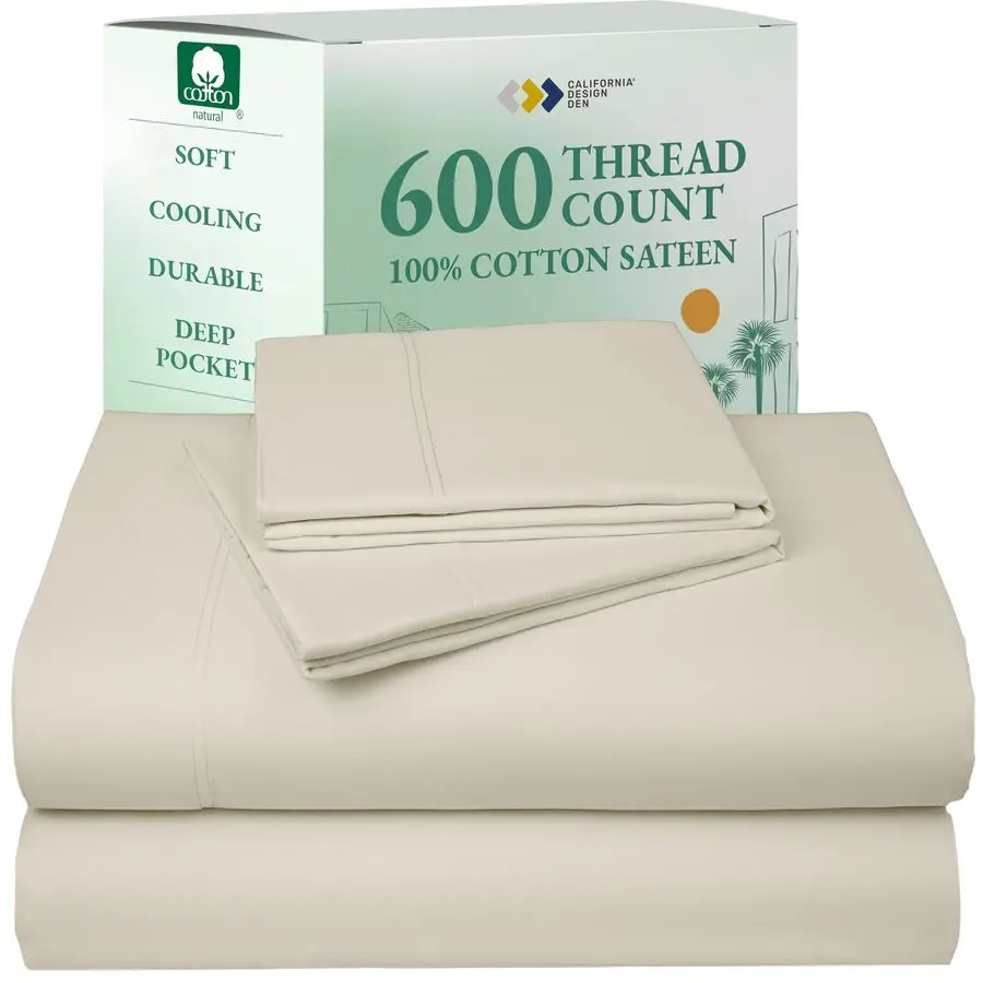 

Комплект простыней Queen Size Luxury 600 Thread Count Sateen, 100 хлопковых простыней, глубокие карманы, эластичная резинка для плотной посадки, гостиница Q