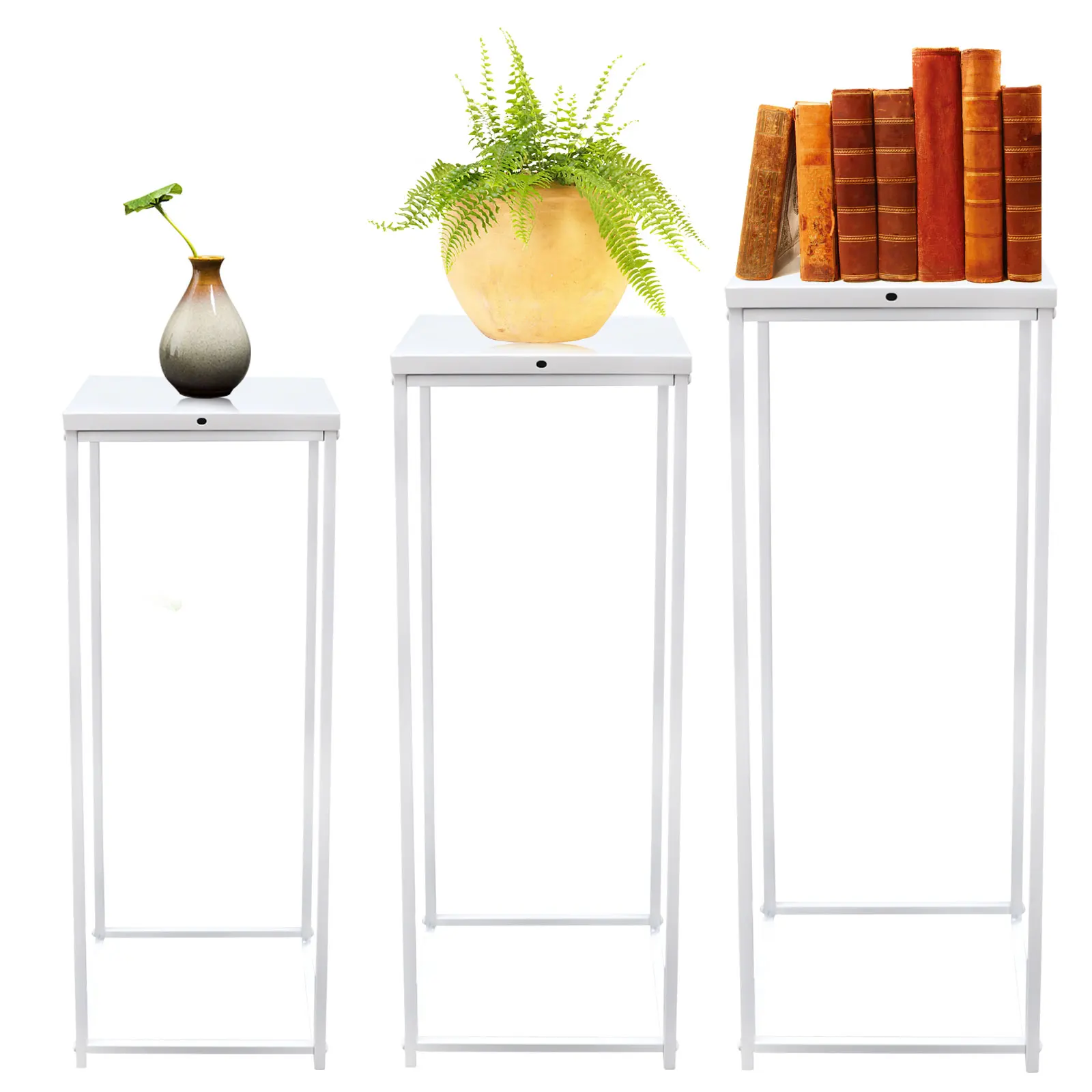 hite Set of 3 Metal Stand Plant Flower Stand High Square Rack Flower Holder Wedding Living Room & Patio Decor