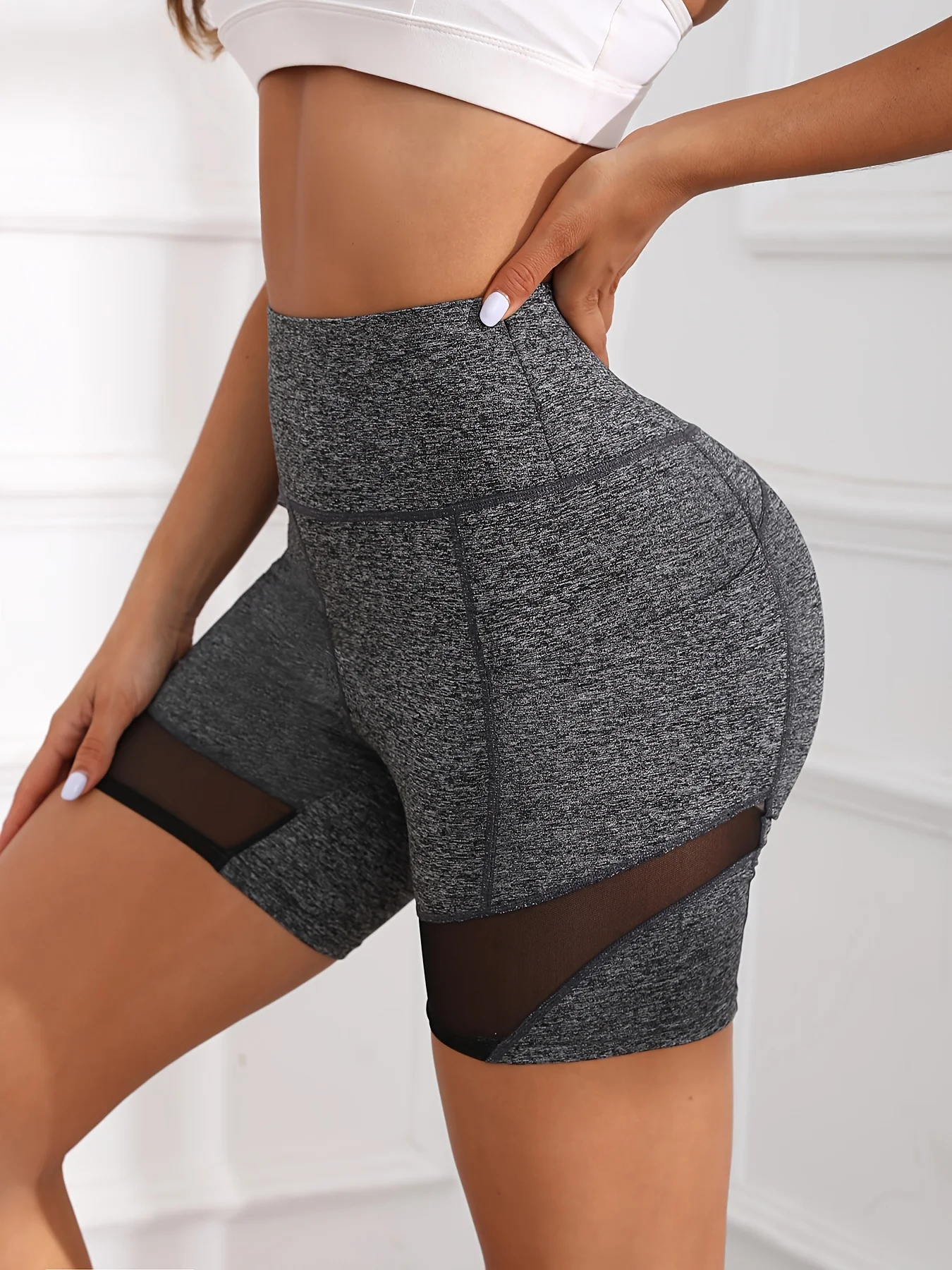 Mesh High Waist Yoga Shorts with Pockets Shorts for Women Tummy Control Workout  Shorts for Women