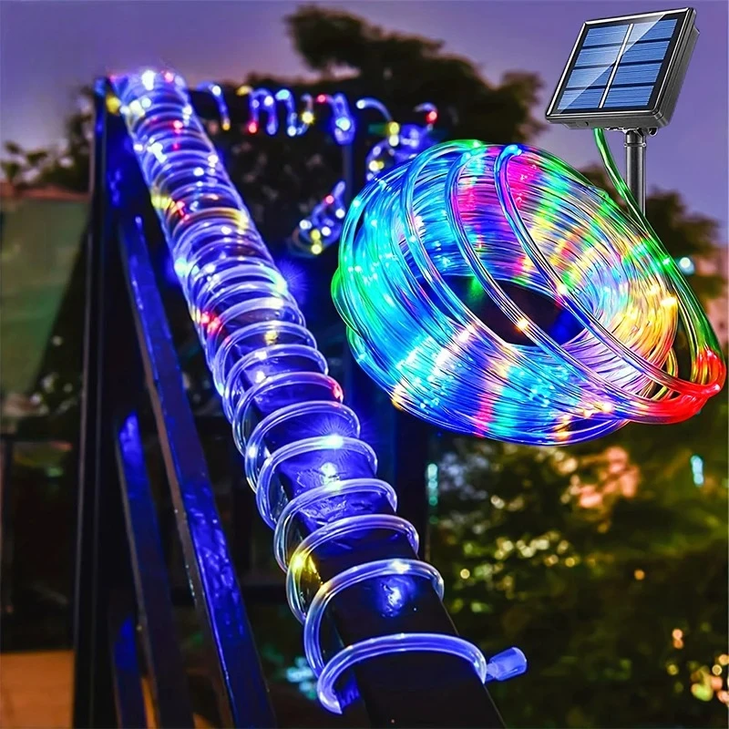 Solar LED Rope Light Waterproof Outdoor Solar Powered Fairy Lights 8 Mode Christmas for Garden Yard Holiday Tree Decor Light