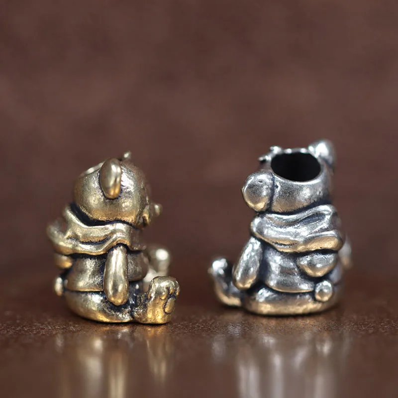 Cute Sitting Bear Brass Knife Bead EDC DIY Paracord Woven Bracelet Lanyard Pendants Accessories  Outdoor Tool Hangings Trinkets