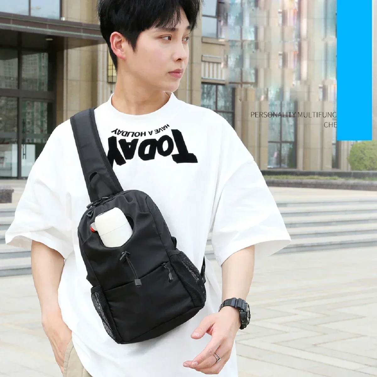 Модная нагрудная сумка для спорта и отдыха, водонепроницаемый нейлоновый материал, сумка для телефона для хранения, многофункциональная и многослойная.