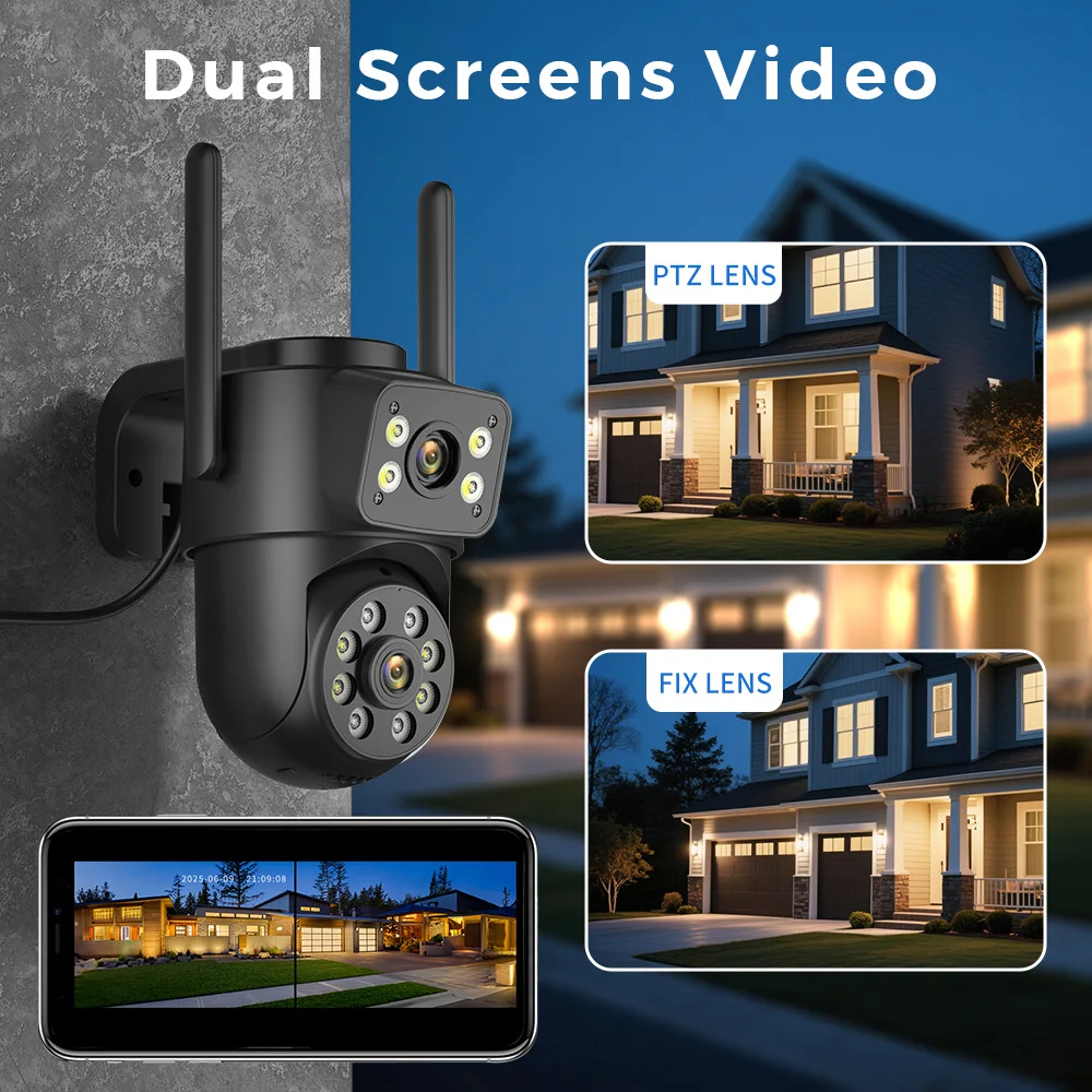 BESDER 8MP IP Camera PTZ Auto Tracking Night Vision Outdoor Security Protection Wifi CCTV Surveillance Camera Dual Screens iCSee