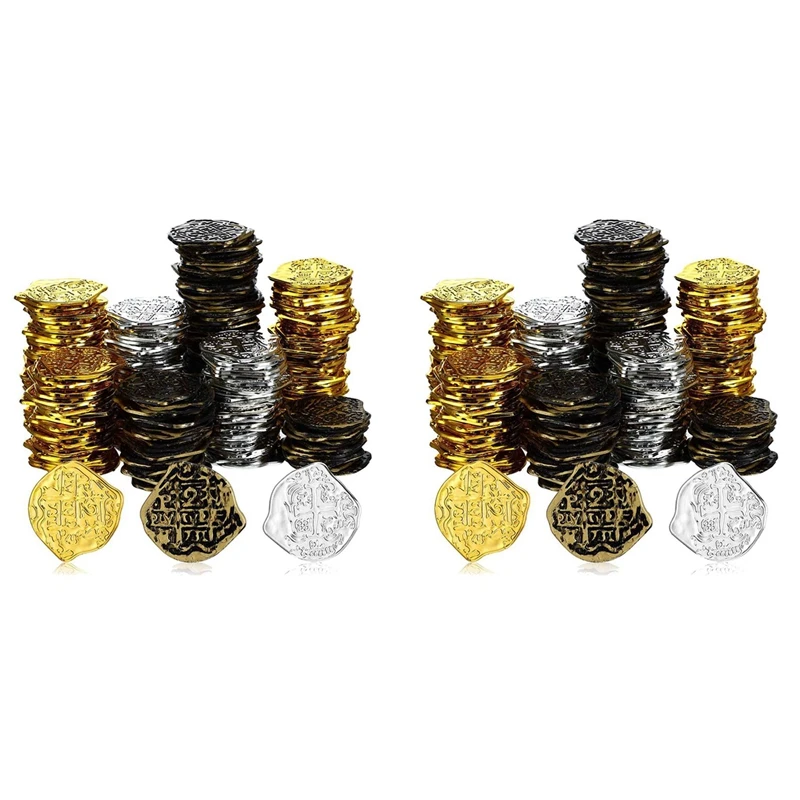 

Best-600 Pcs Plastic Gold Coins Pirate Coins Kids Play Coins For Pirate Party Treasure Chest Games Tokens Toys Cosplay