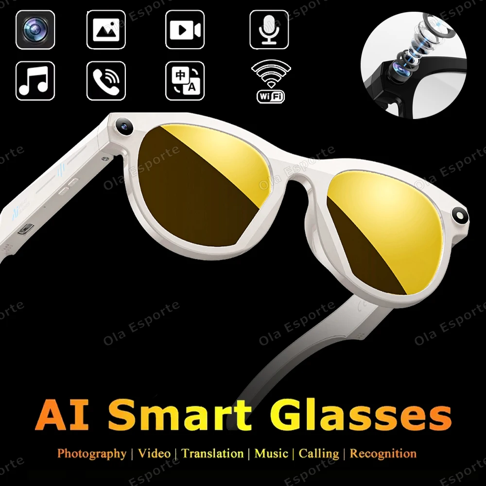 

New AI Smart Glasses 2025 HD Camera Multifunctional Bluetooth Calling Voice Assistant Music Player Translation Sports Sunglasses