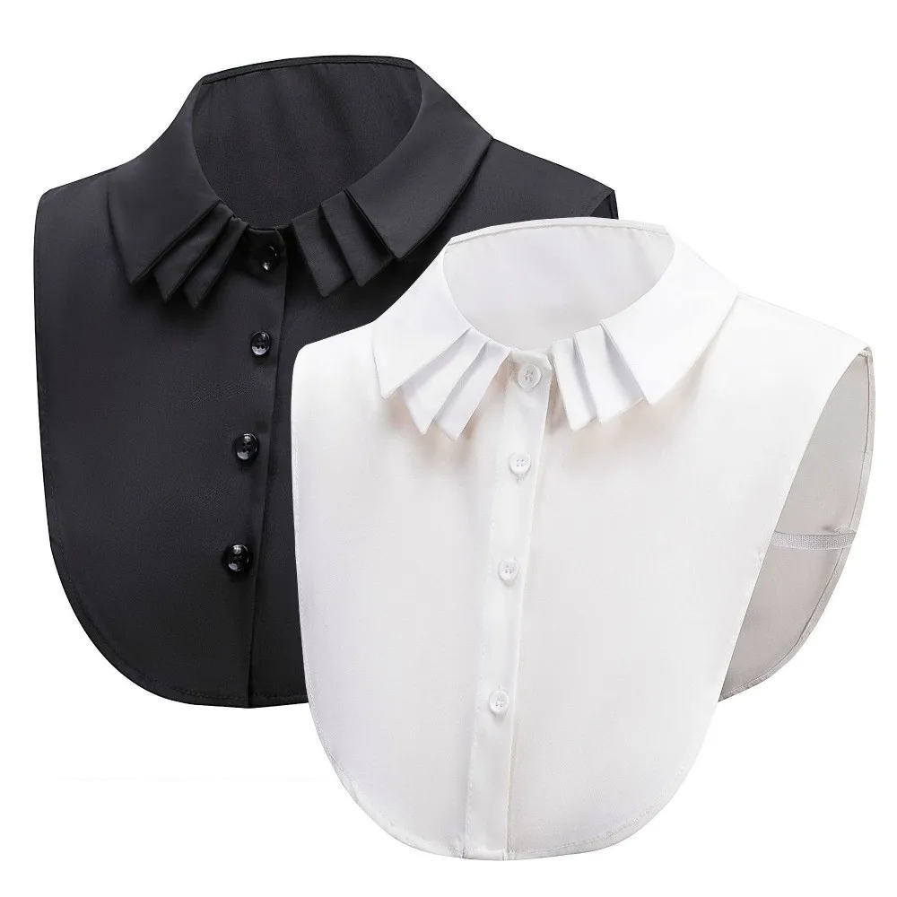 Fashion Multi-layer Removable Fake Collar Button Pleated Detachable Collar Polyester White False Collar Dresses