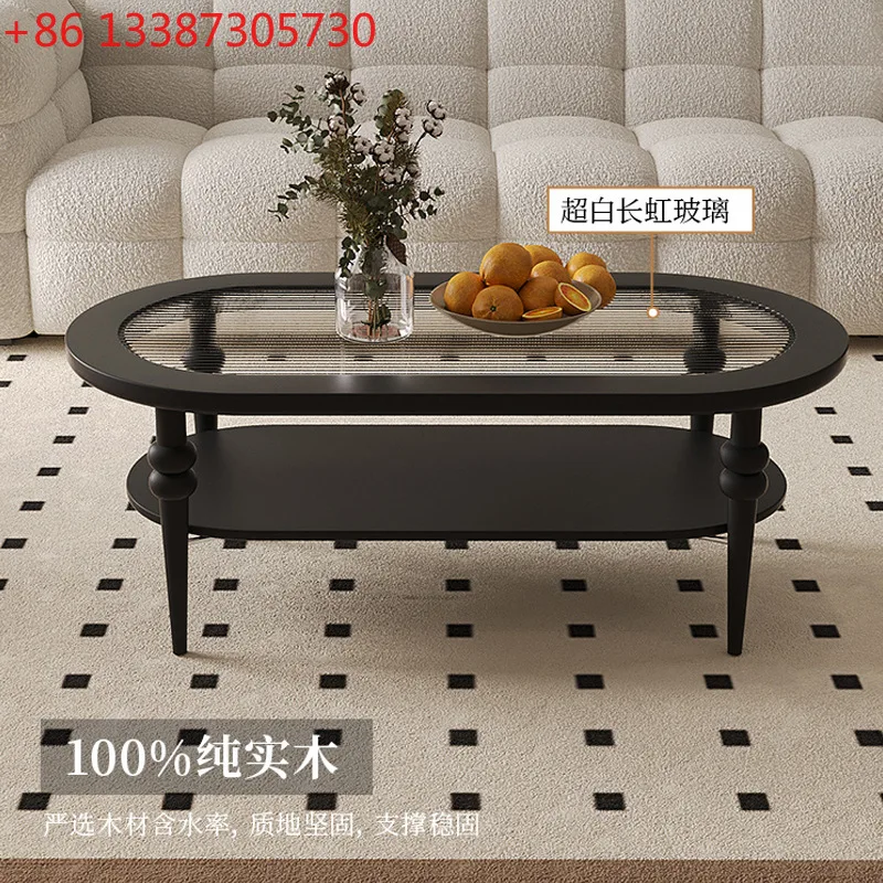 

French retro coffee table household oval modern simple medieval Changhong glass advanced sense
