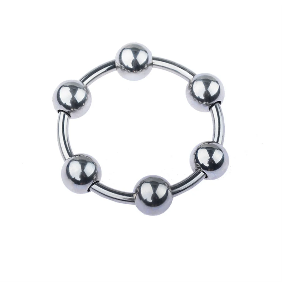 6 Sizes Stainless Steel Penis Ring With Beads Metal Cock Ring Delay Ejaculation Cockrings Sex Toys For Men Chastity Device