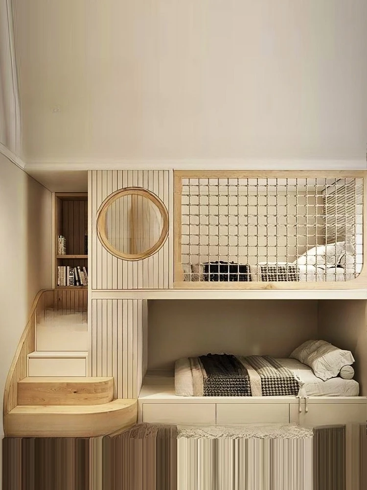 سرير أطفال فاخر وخفيف الوزن مصنوع من الخشب الصلب عالي ومنخفض سرير بطابقين بطول 1.2 متر مع خزانة سلم