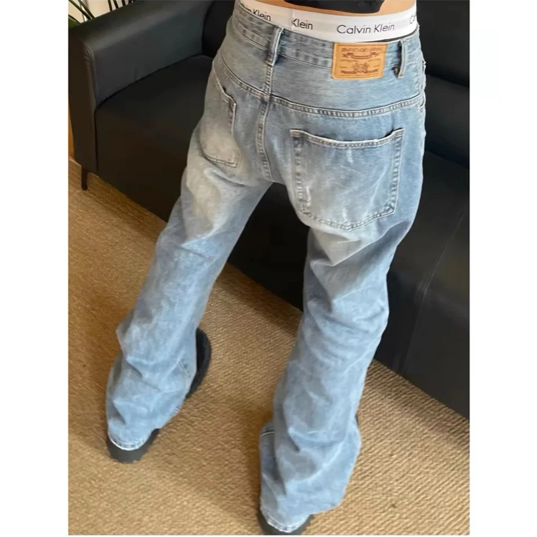 Vintage washed ice blue bootcut jeans high street distressed slacks