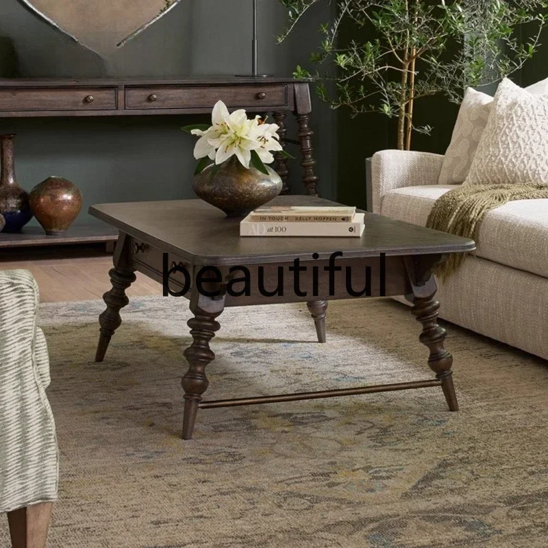 

X Retro old solid wood coffee table living room household ash wood rectangular simple table