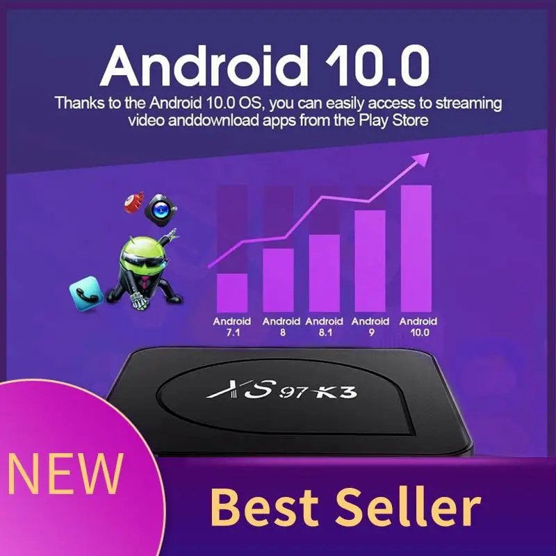 

HFES XS97 K3 Android 10.0 Smart TV Box H313 Quad Core 2.4/5G Wifi TV Box 4K UHD Media Player 1G+8G US Plug