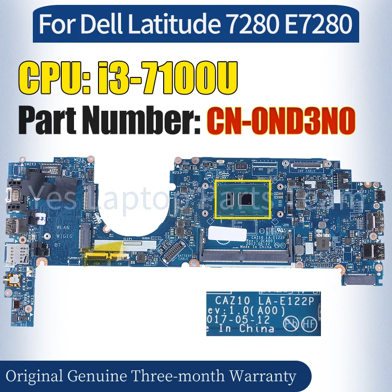 LA-E151P For Dell Latitude 5580 Laptop Mainboard CN-031V07 SR32S I5-7300HQ 100％ Tested Notebook Motherboard