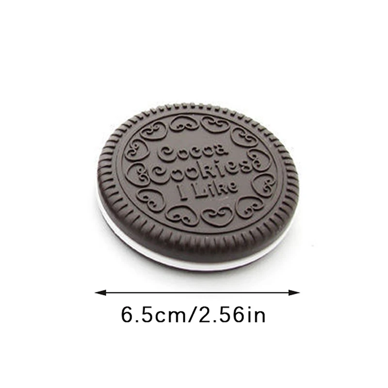 Miroir de maquillage pliant rond pour femme, biscuit au chocolat, Ins Kawai, miroirs de poche extérieurs, petit miroir de cacao avec peignes, café noir