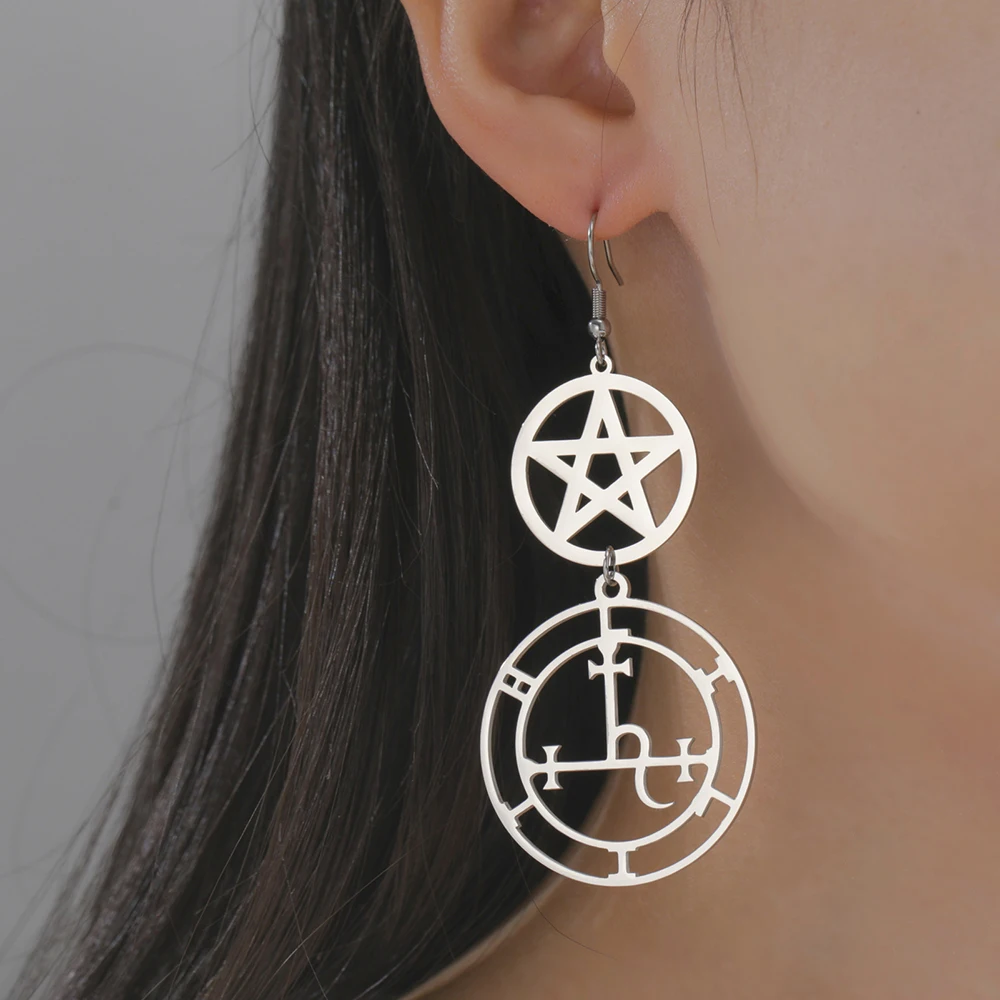 Dawapara Wheel of Hecate Pentagram Ohrringe Sigil of Lilith Mondgöttin Pentagramm Symbol Edelstahl Ohrringe Wicca Schmuck – Detail 5