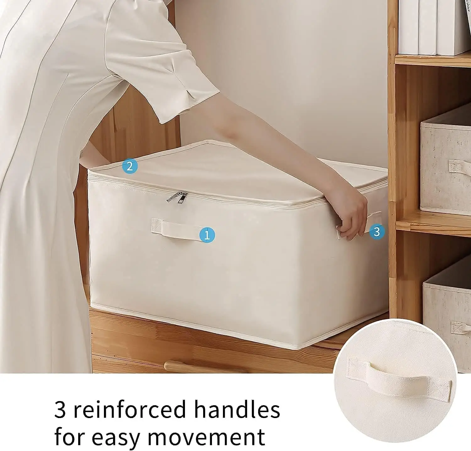 Large Canvas Storage Bags for Clothes and Blankets, 3-Pack with Dual Zippers and Handles